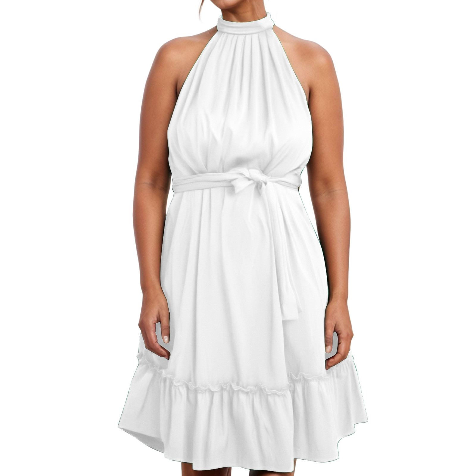 Vestido sin mangas con cinturón para mujer: diseño informal y elegante, detalles plisados, color liso, versátil para primavera/verano.